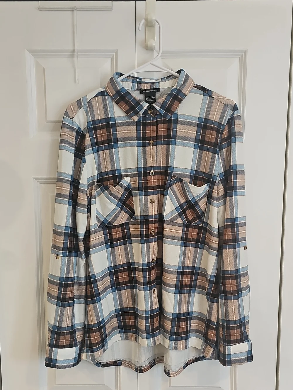 Robert Louis Plaid Shirt - Blue, Cream & Brown Trim